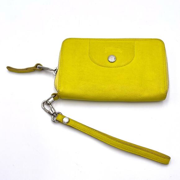 LONGCHAMP zip around wallet wristlet yellow leather - Picture 12 of 12